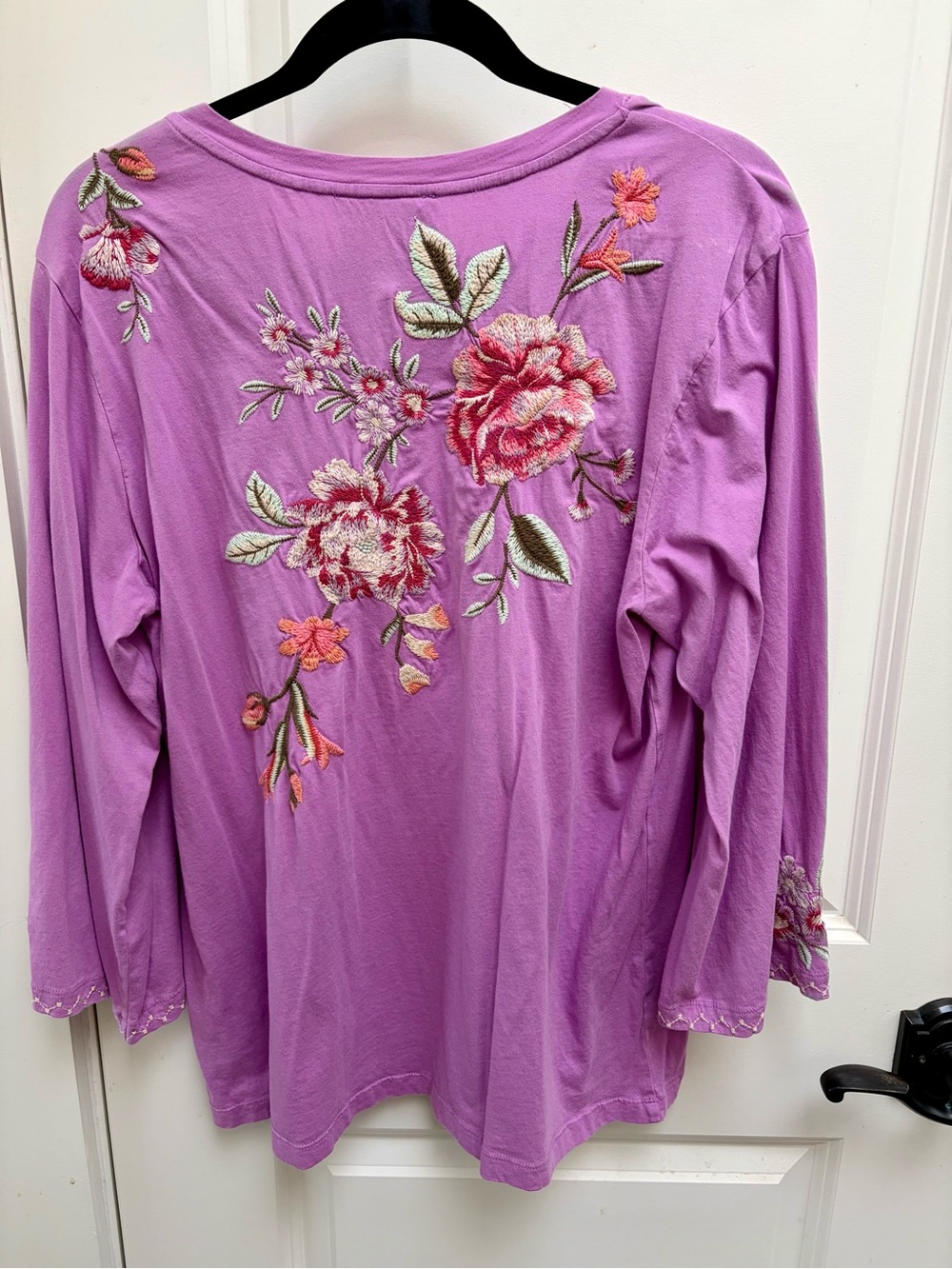 Johnny Was Embroidered Floral Long-Sleeve Top - pink coral - Picture 2 of 6